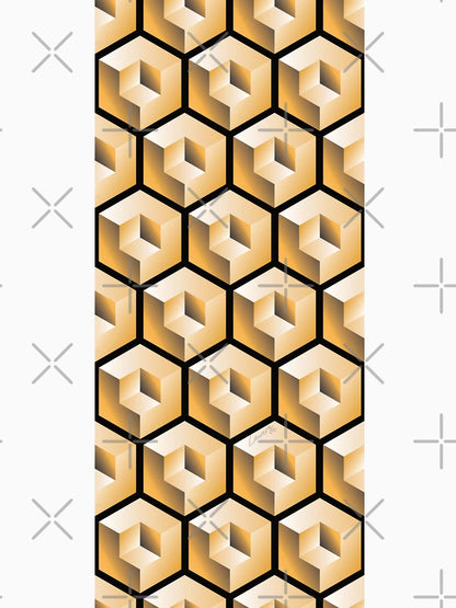 3D GOLD 'CUBE in CUBE' GEOMETRIC PATTERN ILLUSION on Black Background (Cube v3 GOLD on BLACK) ©