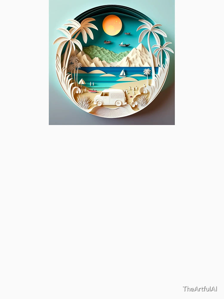 3D Effect Papercut Art - Beach Scene