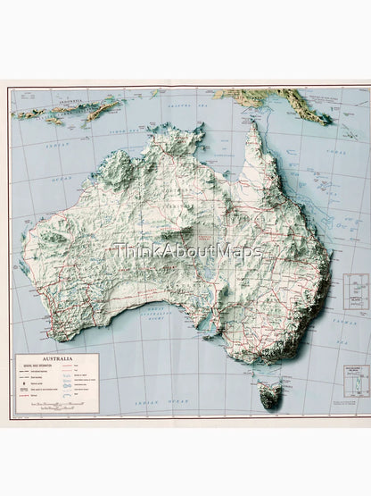 1959 Australia Relief Map 3D digitally-rendered