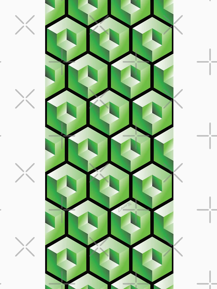 3D GREEN 'CUBE in CUBE' GEOMETRIC PATTERN ILLUSION on White Background (Cube v3 GREEN on BLACK) ©