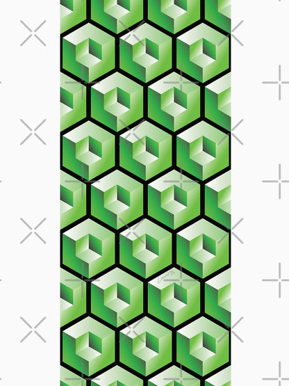 3D GREEN 'CUBE in CUBE' GEOMETRIC PATTERN ILLUSION on White Background (Cube v3 GREEN on BLACK) ©