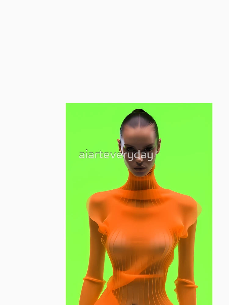 a 3d image of a woman in an orange dress