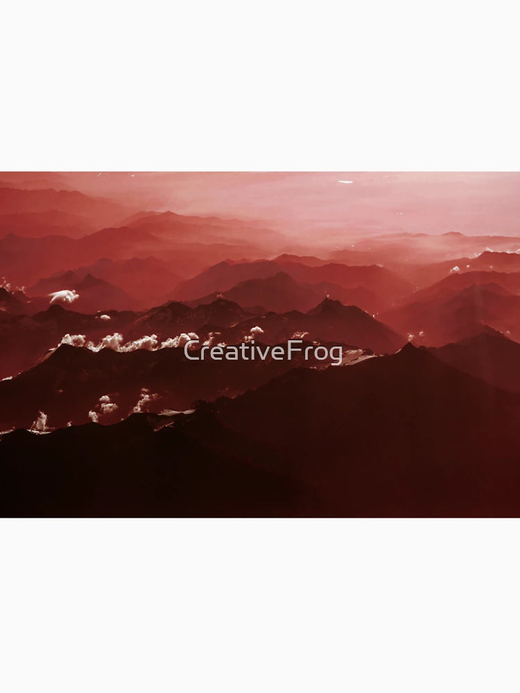 Aerial view of Swiss mountains in red