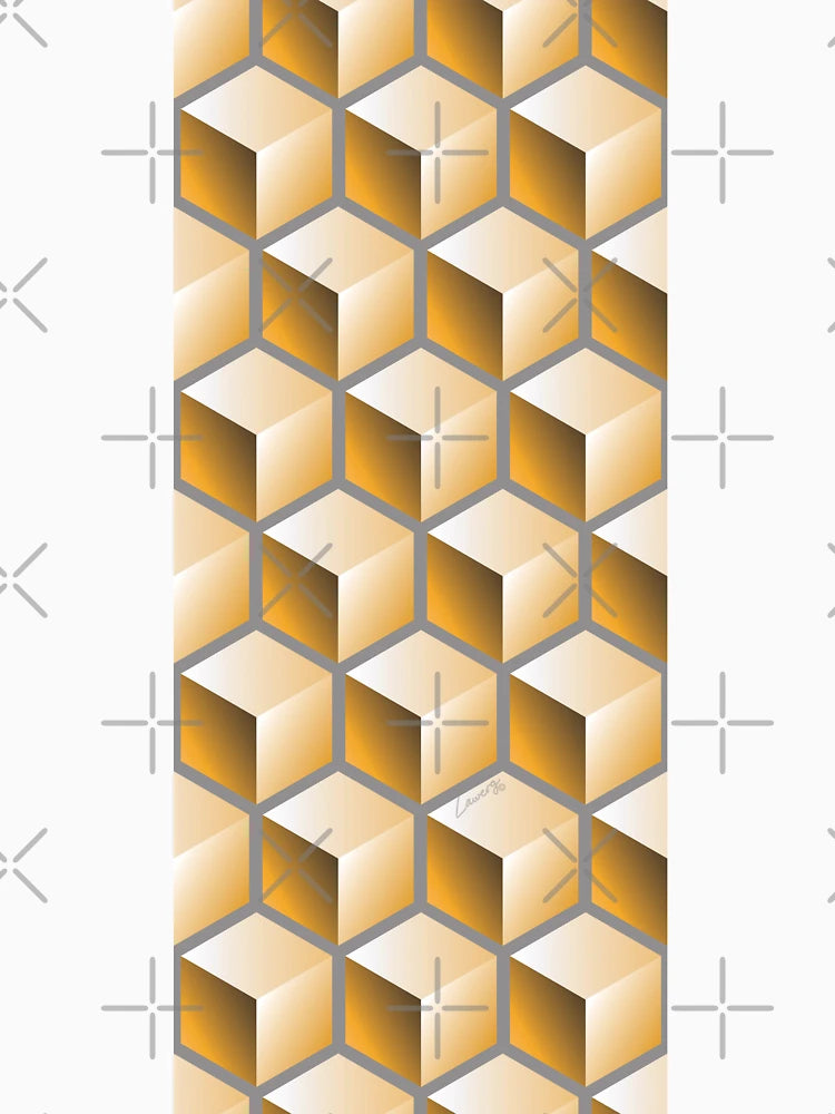 3D GOLD CUBE GEOMETRIC PATTERN on GRAY Background (v1GOLD on GRAY) ©