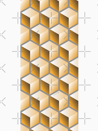 3D GOLD CUBE GEOMETRIC PATTERN on GRAY Background (v1GOLD on GRAY) ©