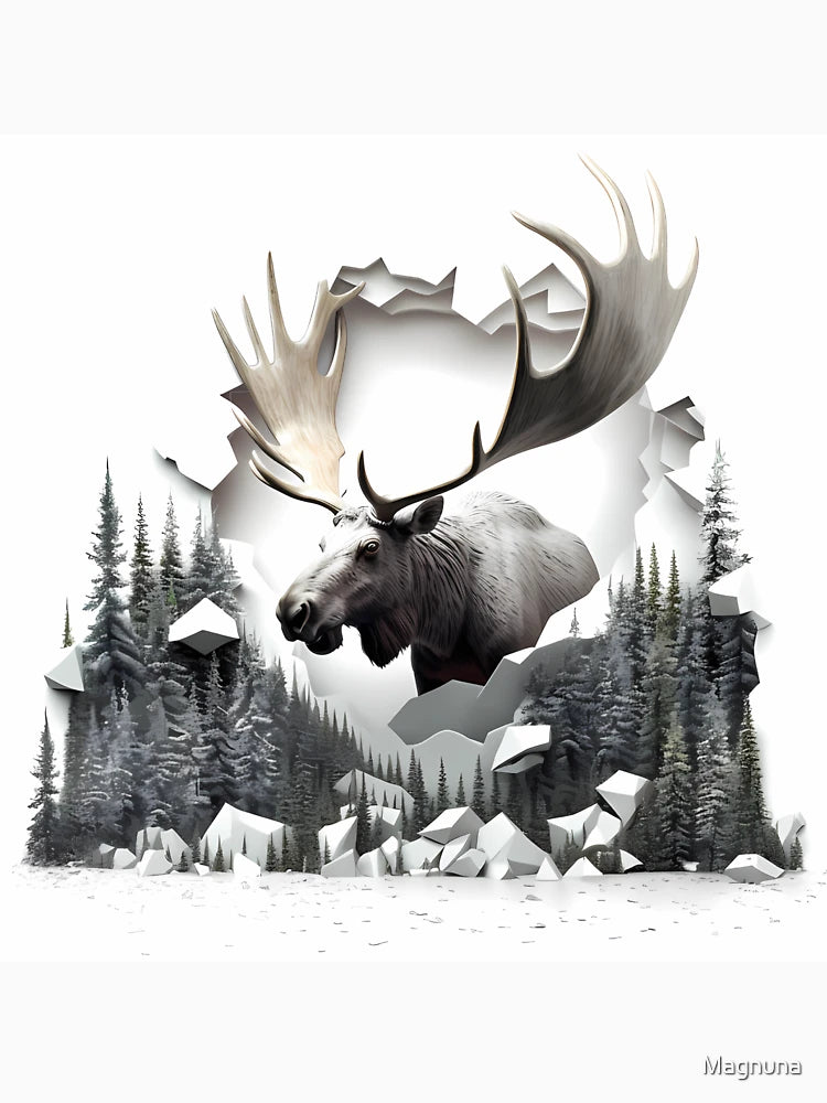 3D Moose in a Forest Wall Hole