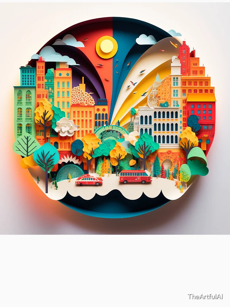 3D Effect Papercut Art - Cityscape Scene