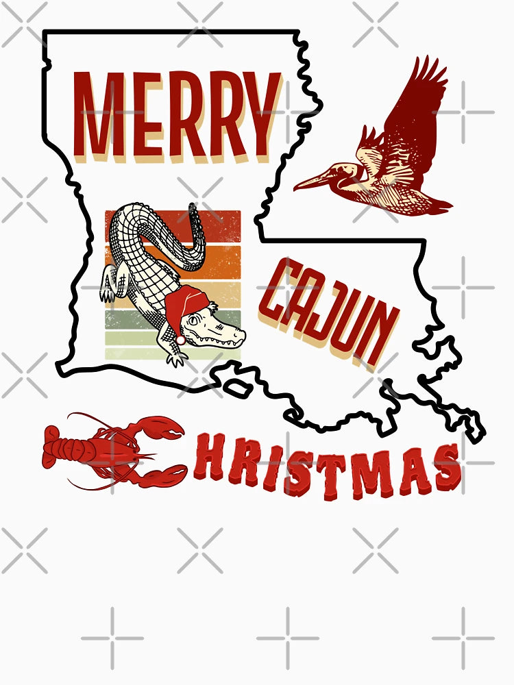 Merry Cajun Christmas Louisiana Alligator Pelican Crawfish