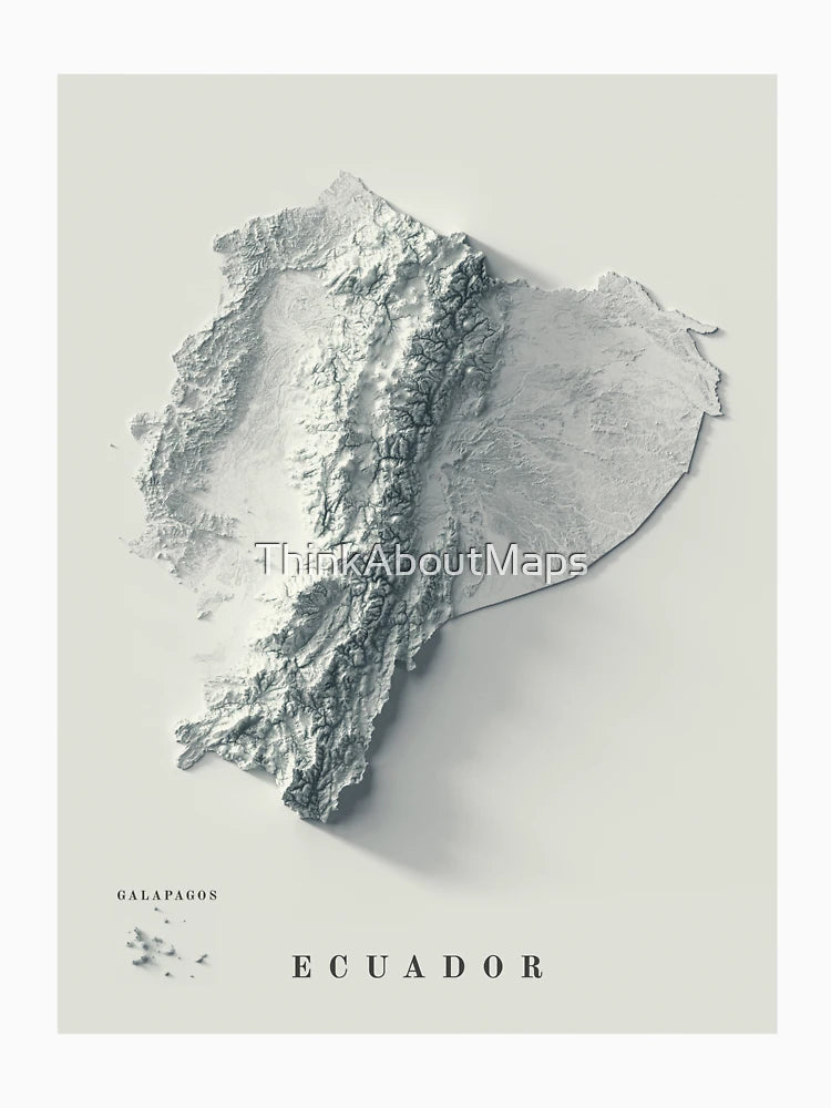 Ecuador Shaded Relief 3D Map digitally-rendered
