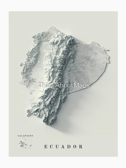 Ecuador Shaded Relief 3D Map digitally-rendered