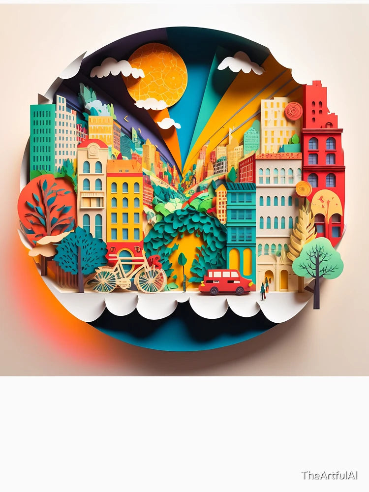 3D Effect Papercut Art - Cityscape Scene