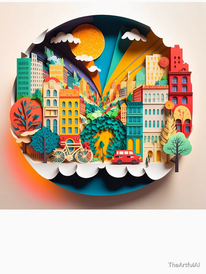 3D Effect Papercut Art - Cityscape Scene