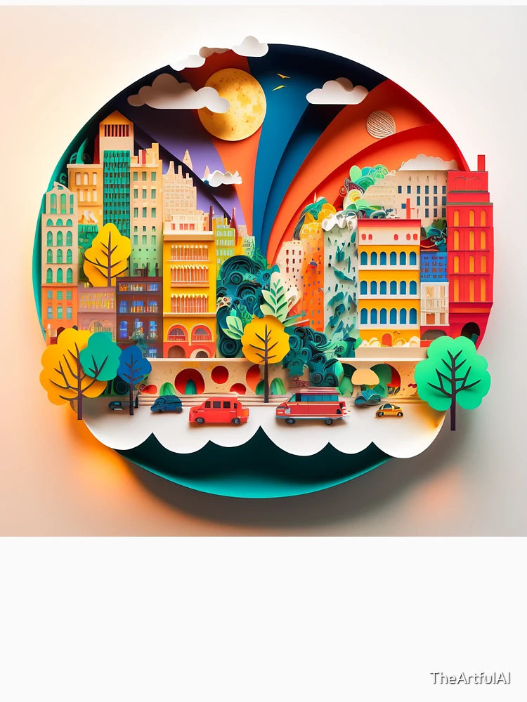 3D Effect Papercut Art - Cityscape Scene