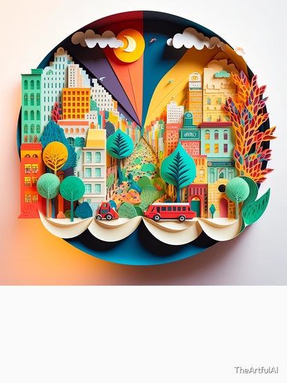 3D Effect Papercut Art - Cityscape Scene