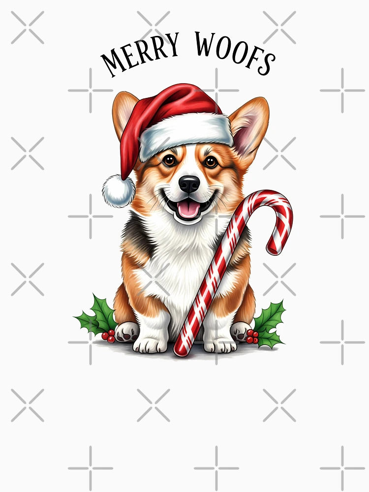 Festive Corgi with Santa Hat and Candy Cane