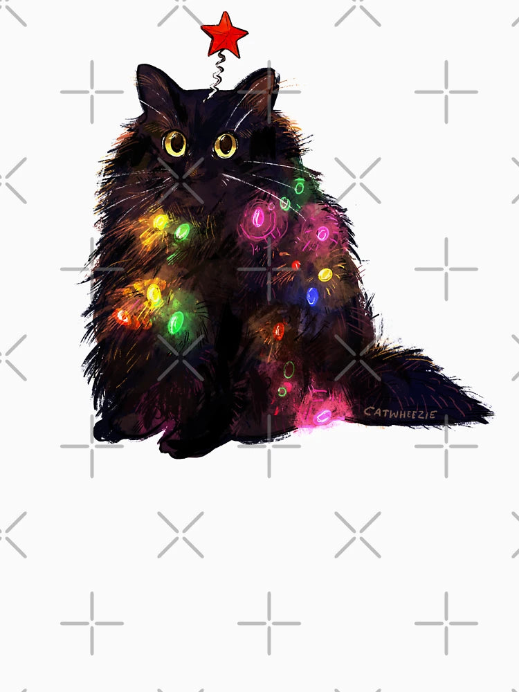 12 Day of Catmas Day 1: Christmas Lights Black Cat