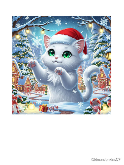 Adorable Christmas Cat in Snowy Village - Festive Winter Wonderland Feline