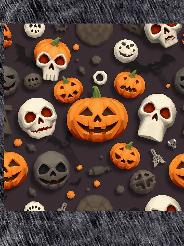 3D Halloween Pumpkin and Skull Seamless Pattern & repeat textures