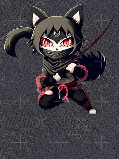 3D Anime Feline Ninja Hero Ready with Sword Drawn and Pink, Black and Grey Tones