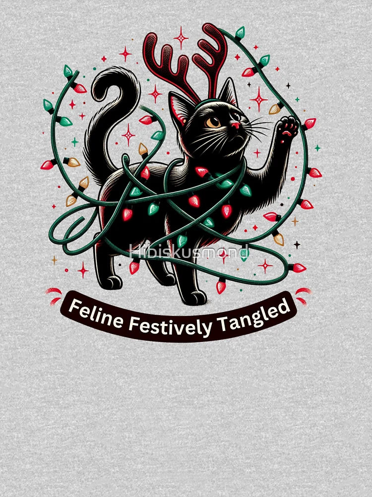 Feline Festively Tangled, cute black Christmas Cat