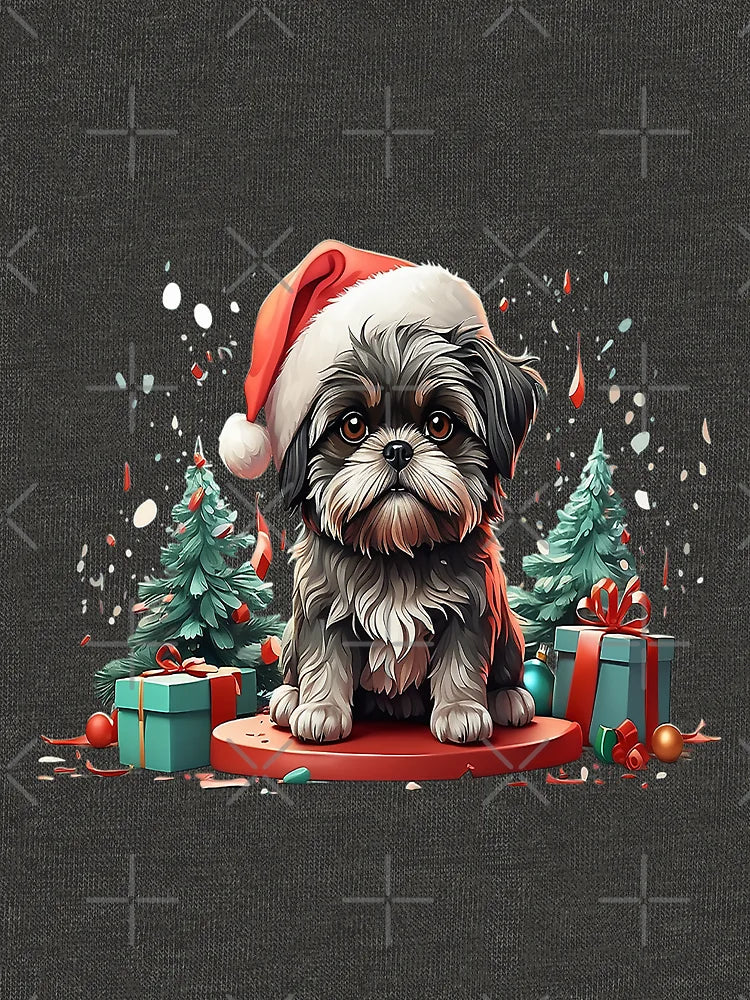 Dog in Christmas outfit.