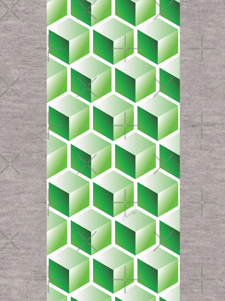 3D GREEN CUBE GEOMETRIC PATTERN on White Background (v1GREEN on WHITE) ©