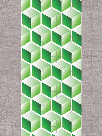 3D GREEN CUBE GEOMETRIC PATTERN on White Background (v1GREEN on WHITE) ©