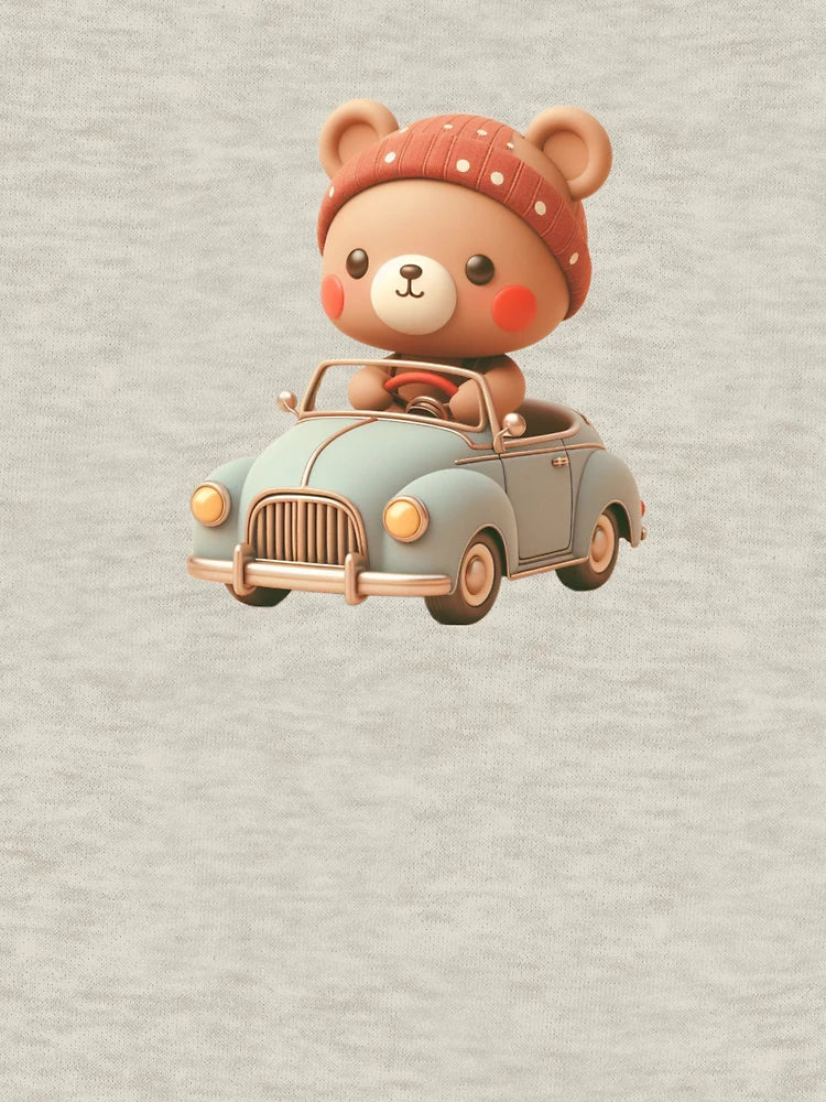 3D Baby Bear Riding a Car, Cute Bear Riding a Car, Adorable Kawaii Bear Riding a Car