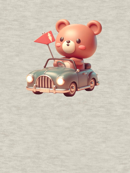 3D Baby Bear Riding a Car, Cute Bear Riding a Car, Adorable Kawaii Bear Riding a Car