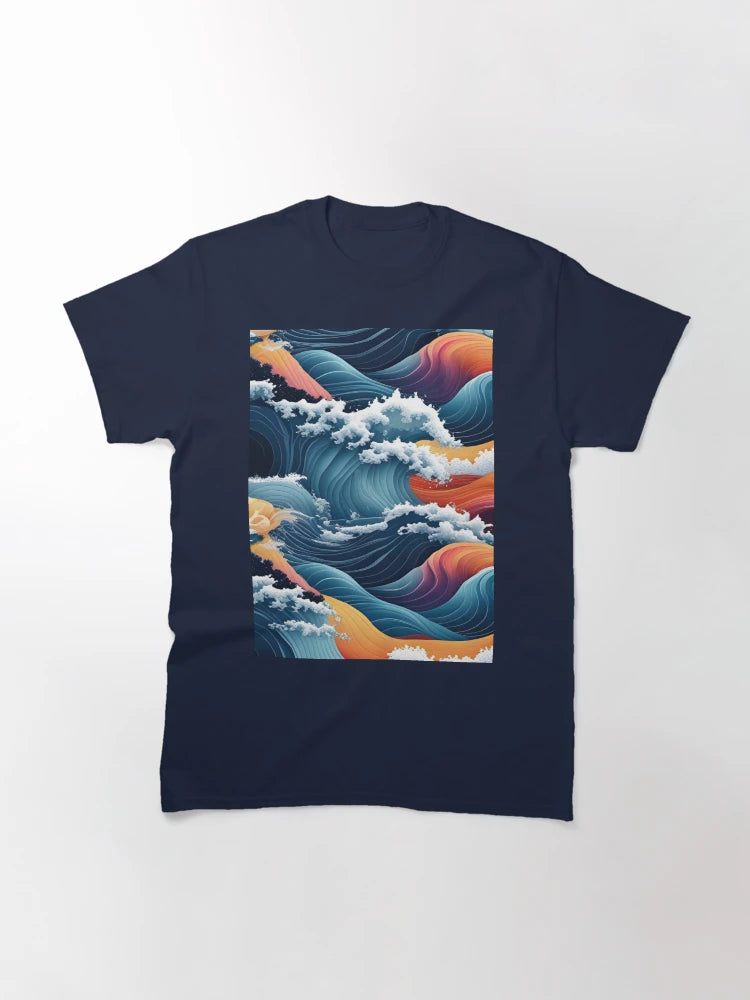 Aesthetic Textured Rainbow Fractal Wave Design with Sea Spray Accents