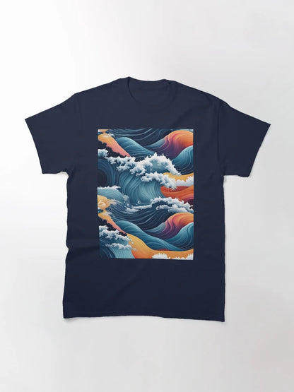 Aesthetic Textured Rainbow Fractal Wave Design with Sea Spray Accents