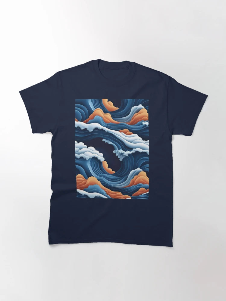 Aesthetic Textured Blue and Orange Wave Design with Sea Foam Accents