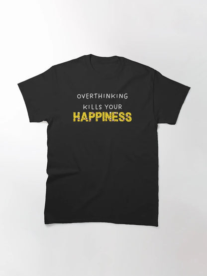 Overthinking Kills Your Happiness, letters filled with Yellow Smileys pattern
