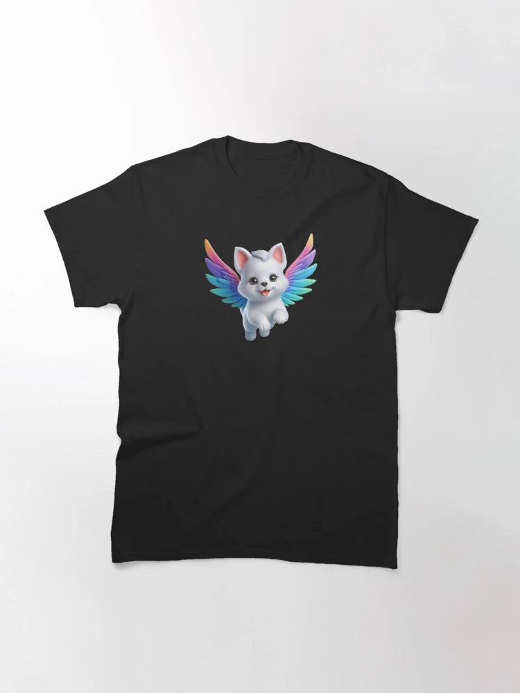 3D Cute Cat with Colorful Wings, Kawaii Cat with Wings, Adorable Cute Cat