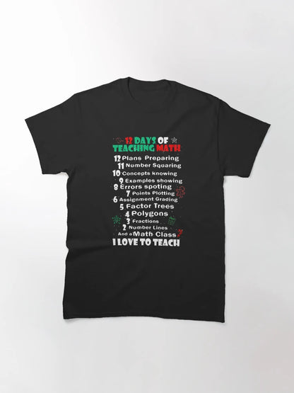 12 Days of Math T Shirt for Teacher Merry Christmas Shirt