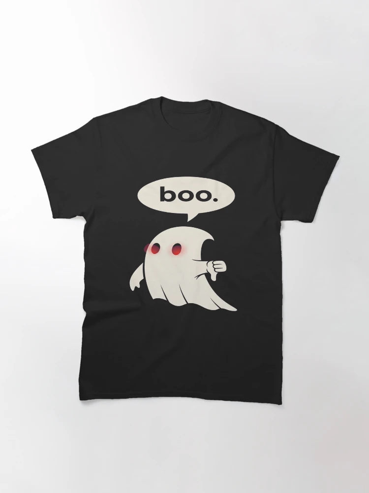 a humorous ghost with glowing red eyes giving a