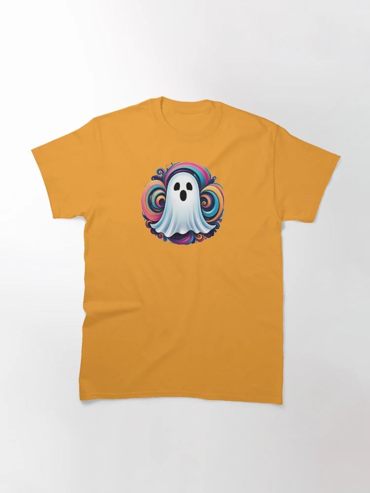 a little ghost with colorful swirls