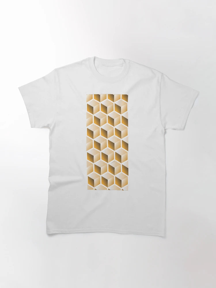 3D GOLD CUBE GEOMETRIC PATTERN on White Background (v1GOLD on WHITE) ©