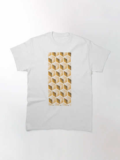 3D GOLD CUBE GEOMETRIC PATTERN on White Background (v1GOLD on WHITE) ©