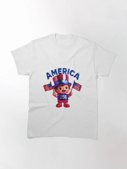 3D cartoon America 250 – Cute Patriotic Kid with Flags (3D Cartoon Style)