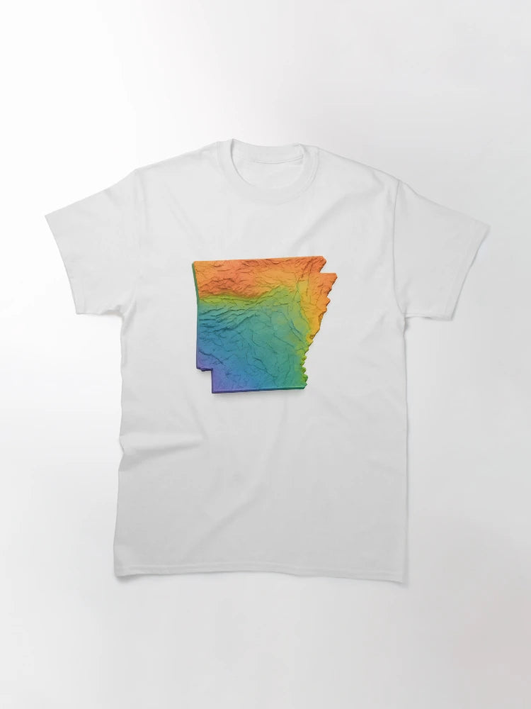 3D Colorful Topographic Map of Arkansas (Transparent Background)