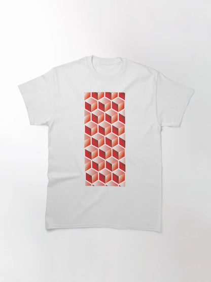 3D RED CUBE GEOMETRIC PATTERN on White Background (v1RED on WHITE) ©