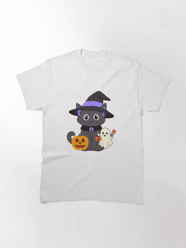 Adorable Halloween Cat with Pumpkin and Ghost – Sweet & Spooky Fun
