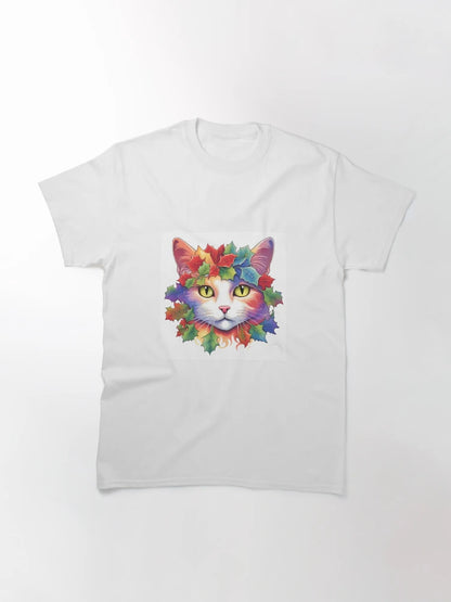 Festive Cat with Rainbow Painted Holly Leaves