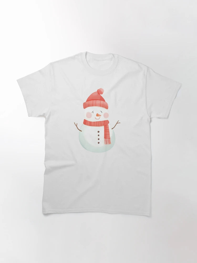 A cute kawaii snowman with a red scarf and carrot nose, smiling happily, pastel color palette, soft shading, white outline, transparent background, sticker style