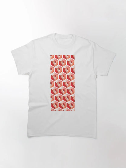 3D RED 'CUBE in CUBE' GEOMETRIC PATTERN ILLUSION on White Background (Cube v3 Red on WHITE) ©