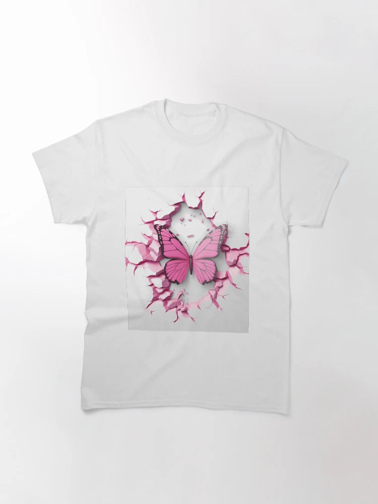 3D Pink Butterfly in a Wall Hole