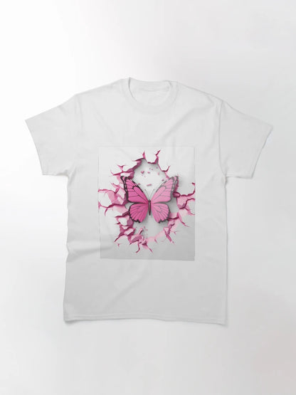 3D Pink Butterfly in a Wall Hole