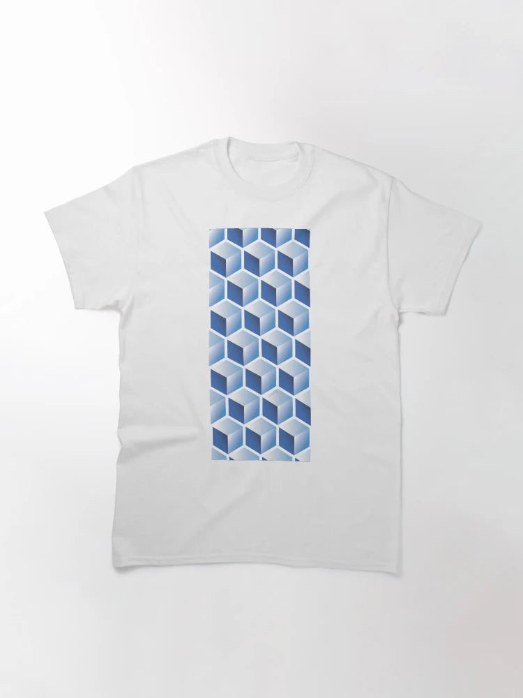 3D BLUE CUBE GEOMETRIC PATTERN on White Background (v1BLUE on WHITE) ©