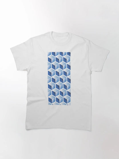 3D BLUE CUBE GEOMETRIC PATTERN on White Background (v1BLUE on WHITE) ©